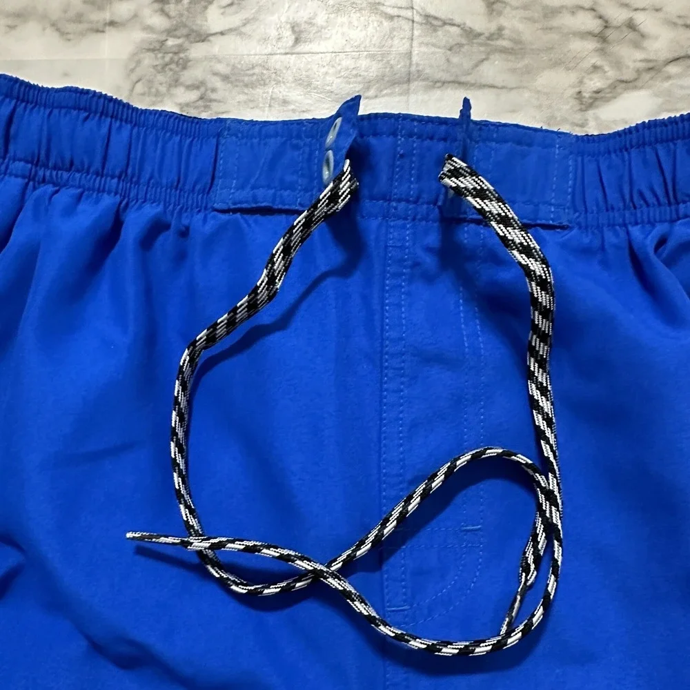 Nike Men's Swim Trunks Suit Board Shorts XL Slim Waist Blue Black Lined Pocket